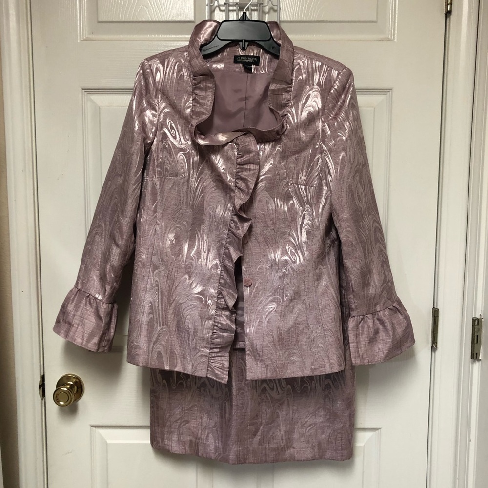 John Meyer Collection Elegant Pink Ruffled Jacket and Skirt Set